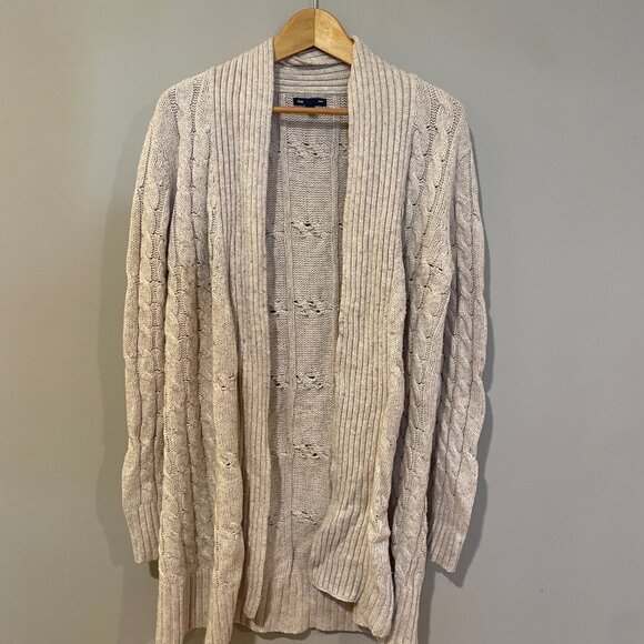 Women's Gap Long Cream Open Cable Knit Cardigan Size Large - Picture 1 of 5